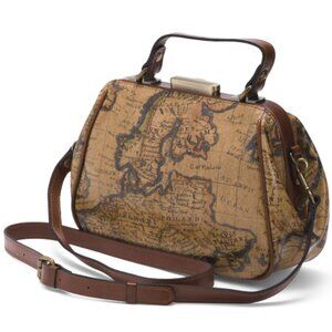 NWT Patricia Nash Gracchi Leather Satchel European Map Shoulder Strap + Dust Bag